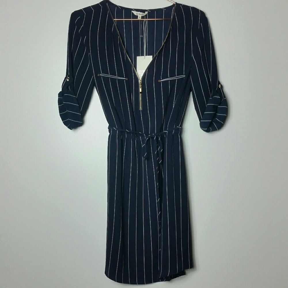 Navy blue and white stripe dress